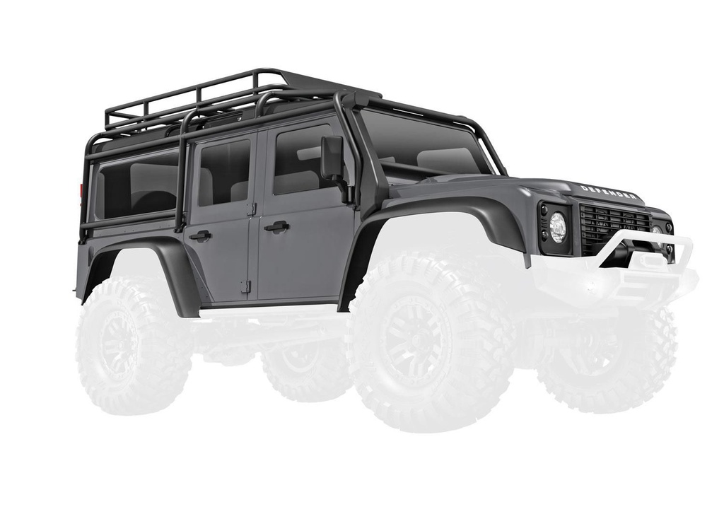 [ TRX-9712-SLVR ] Traxxas Body, Land Rover Defender 1/18, complete, silver (includes grille, side mirrors, door handles, fender flares, windshield wipers, spare tire mount, & clipless mounting) - TRX9712-SLVR