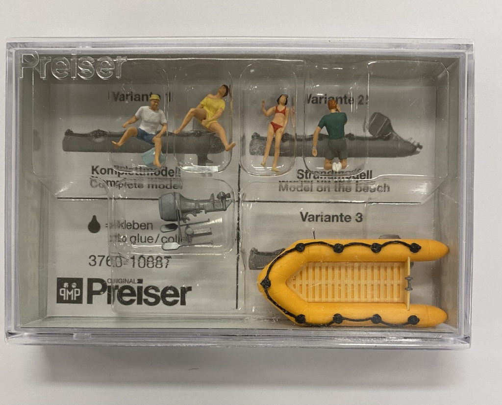 [ PRE10764 ] Preiser Familie in een rubber bootje 1/87