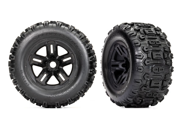 [ TRX-9672 ] Traxxas  Tires and wheels, assembled, glued (3.8" black wheels, Sledgehammer® tires, foam inserts) (2) - trx9672
