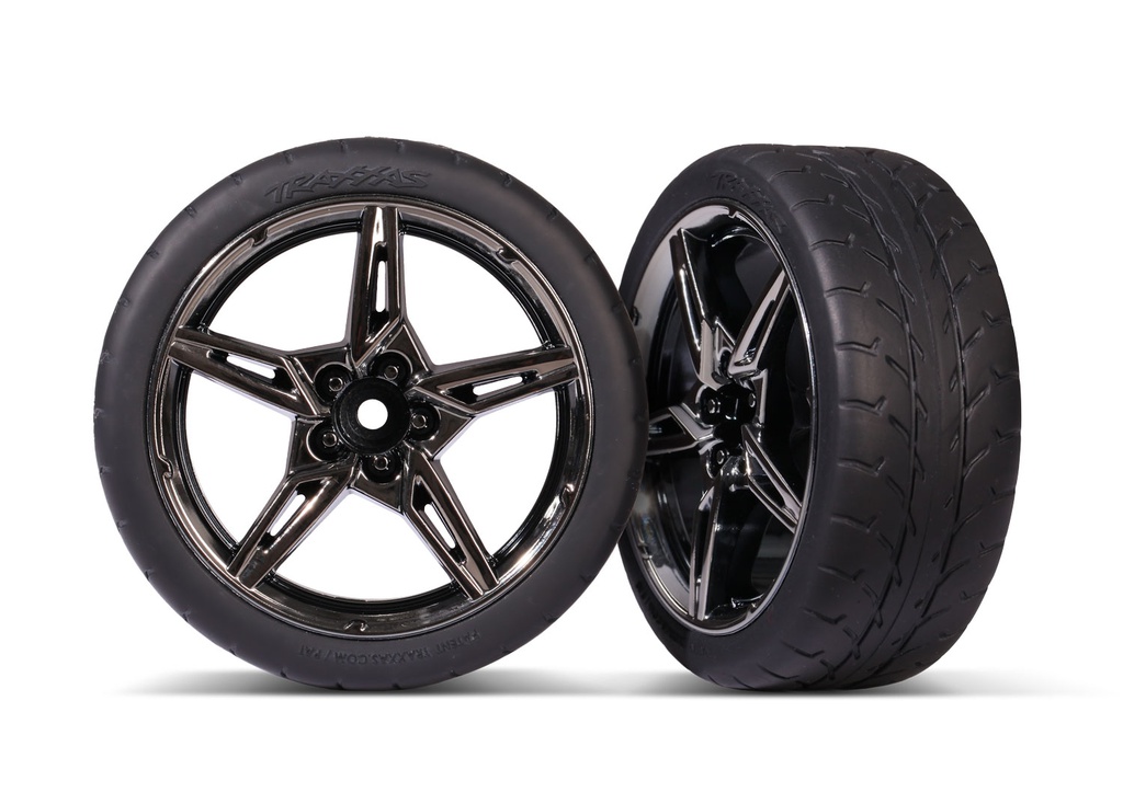 [ TRX-9370 ] Traxxas Tires and wheels, assembled, glued (split-spoke black chrome wheels, 2.1" Response tires) (front) (2) - trx9370