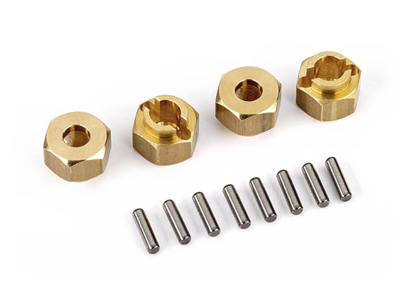 [ TRX-9750X ] Traxxas Wheel hubs, 7mm hex, brass (1 gram each) (4)/ axle pins (8) - trx9750x