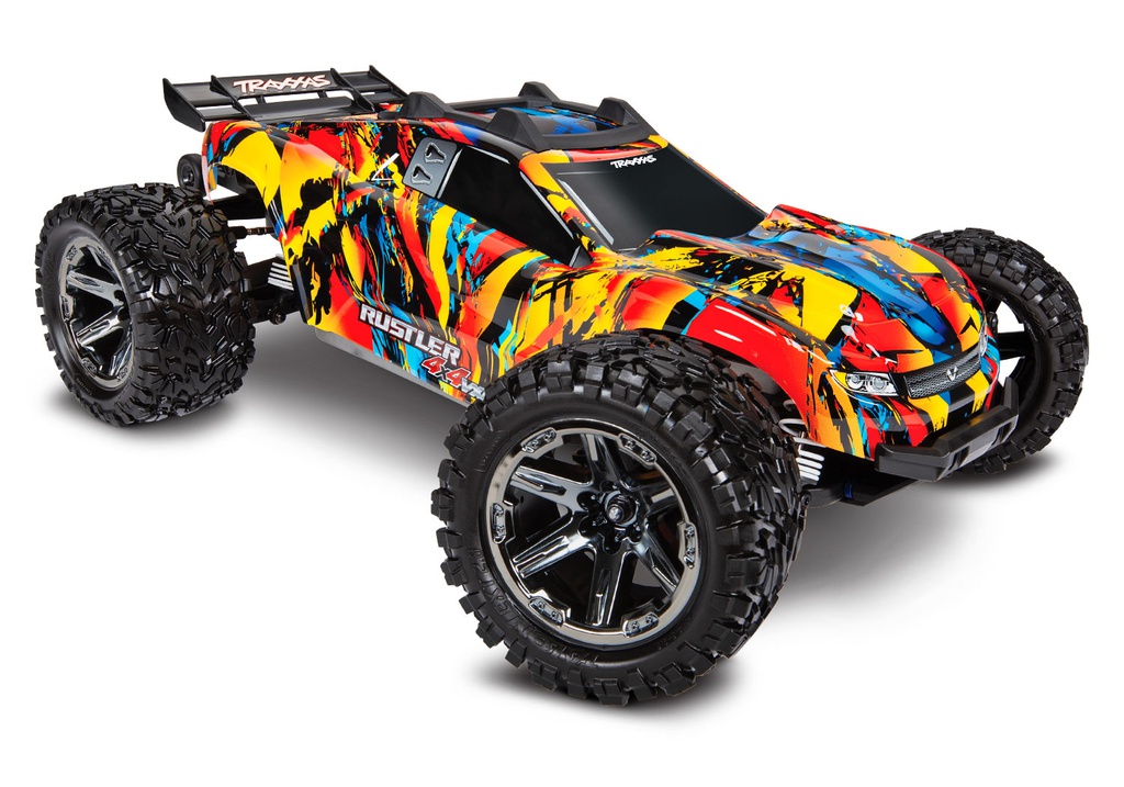 [ TRX-6717SF ] Traxxas Body, Rustler 4X4 VXL, Solar Flare/ window, grille, lights decal sheet (assembled with front & rear body mounts and rear body support for clipless mounting)