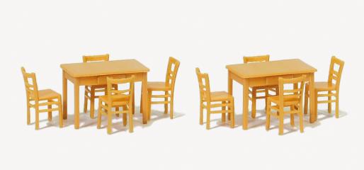 [ PRE17218 ] Preiser 2 tafel en 8 stoelen - houtkleur 1/87