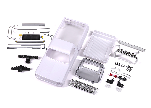 [ TRX-9811 ] Traxxas Body, Chevrolet K10 Truck (1979), complete (unassembled) (white, requires painting) (includes grille, side mirrors, door handles, roll bar, windshield wipers, & clipless mounting) (requires #9835 front & rear bumpers) - TRX9811