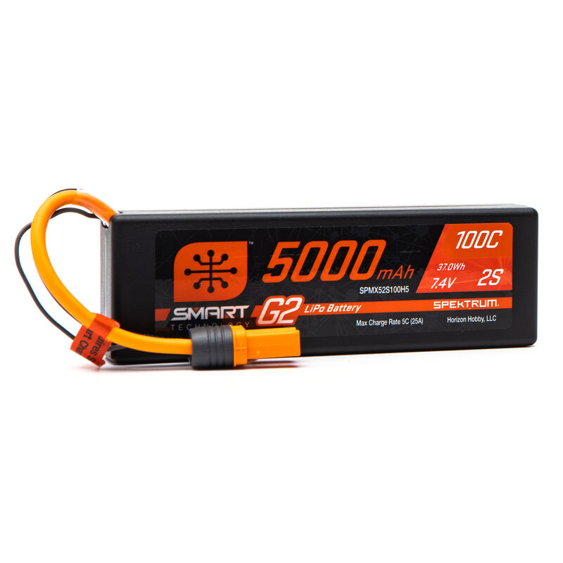 [ SPMX52S100H5 ] Spekrum 7.4V 5000mAh 2S 100C Smart G2 Hardcase LiPo Battery: IC5