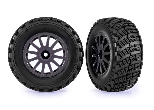 [ TRX-7473-GRAY ] Traxxas Tires & wheels, assembled, glued (gray wheels, gravel pattern tires, foam inserts) (2) (TSM® rated) - TRX7473-gray