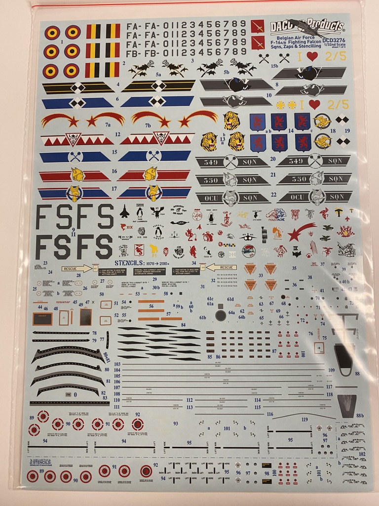 [ DACODCD3276 ] Daco Products Belgian Air Force F-16 A/B Fighting Falcon Sqns, Zaps & Stencilling 1/32
