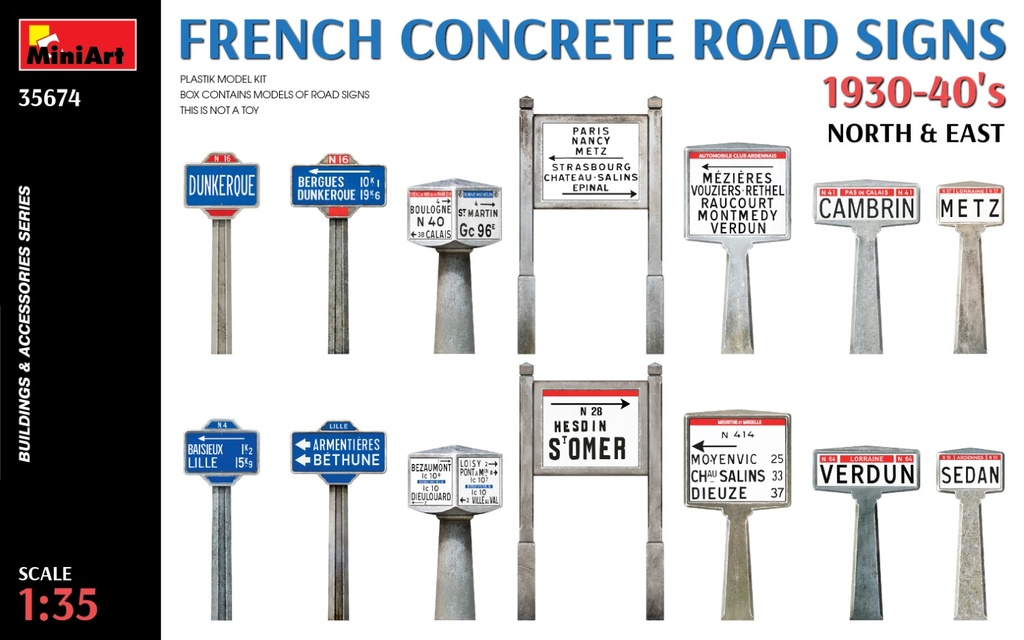 [ MINIART35674 ] Miniart French Concrete Road Signs 1930-40's 1/35