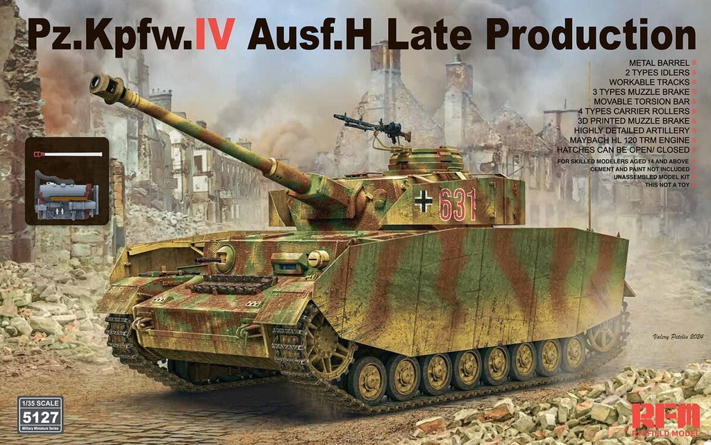 [ RFM5127 ] Ryefield model Pz.Kpfw.IV Ausf.H Late Production with Workable Tracks 1/35