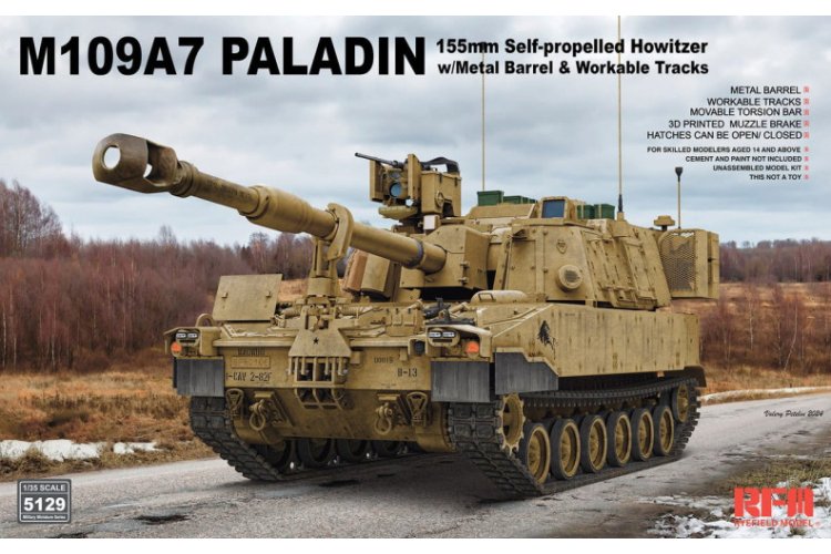 [ RFM5129 ] Ryefield model M109A7 Paladin 155 mm w/metal barrel & workable tracks 1/35