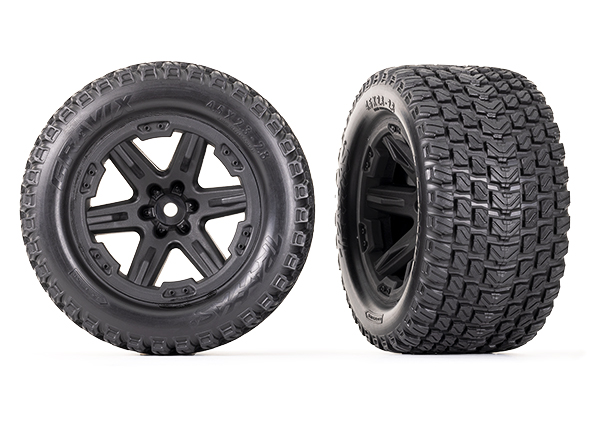 [ TRX-6764 ] Traxxas Tires & wheels, assembled, glued (2.8") (RXT black wheels, Gravix® tires, foam inserts) (4WD electric front/rear, 2WD electric front only) (2) (TSM rated) - trx6764
