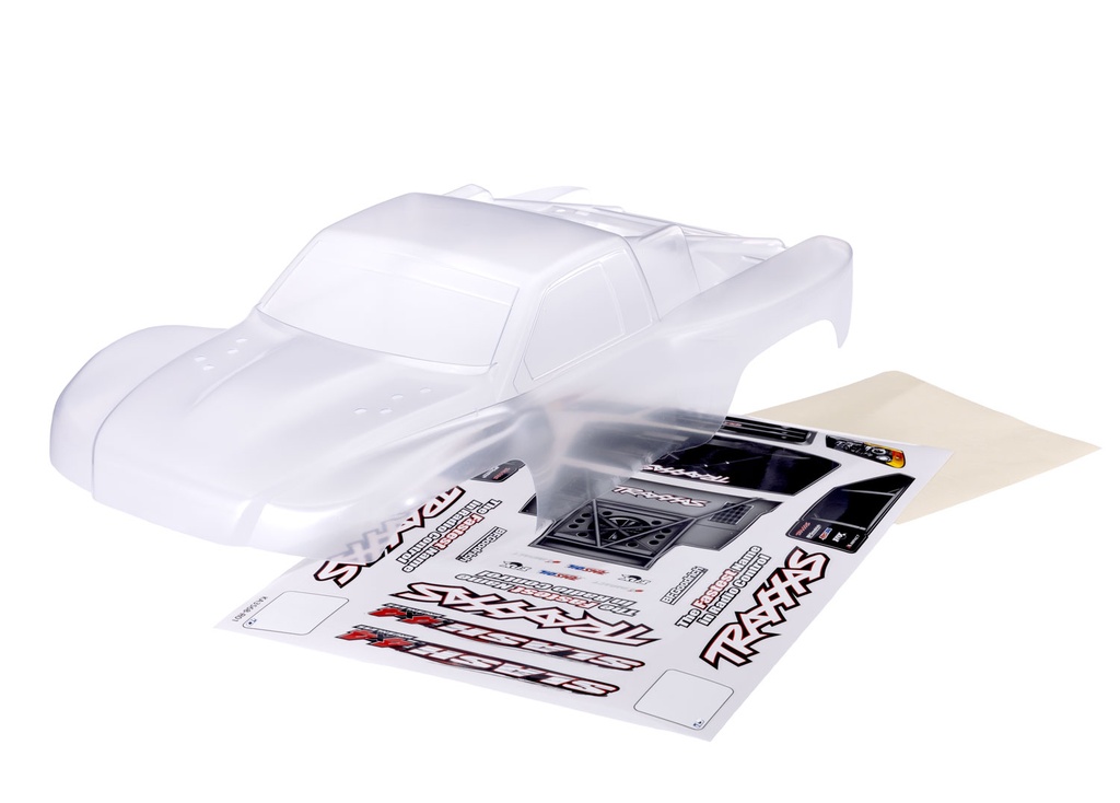 [ TRX-6965R ] Traxxas Body, Slash® 4X4, heavy duty (also fits Slash® VXL & Slash® 2WD) (clear, requires painting)/ window masks/ decal sheet (requires #6967 latches and #6966 latch mounts for clipless mounting) - trx6965r