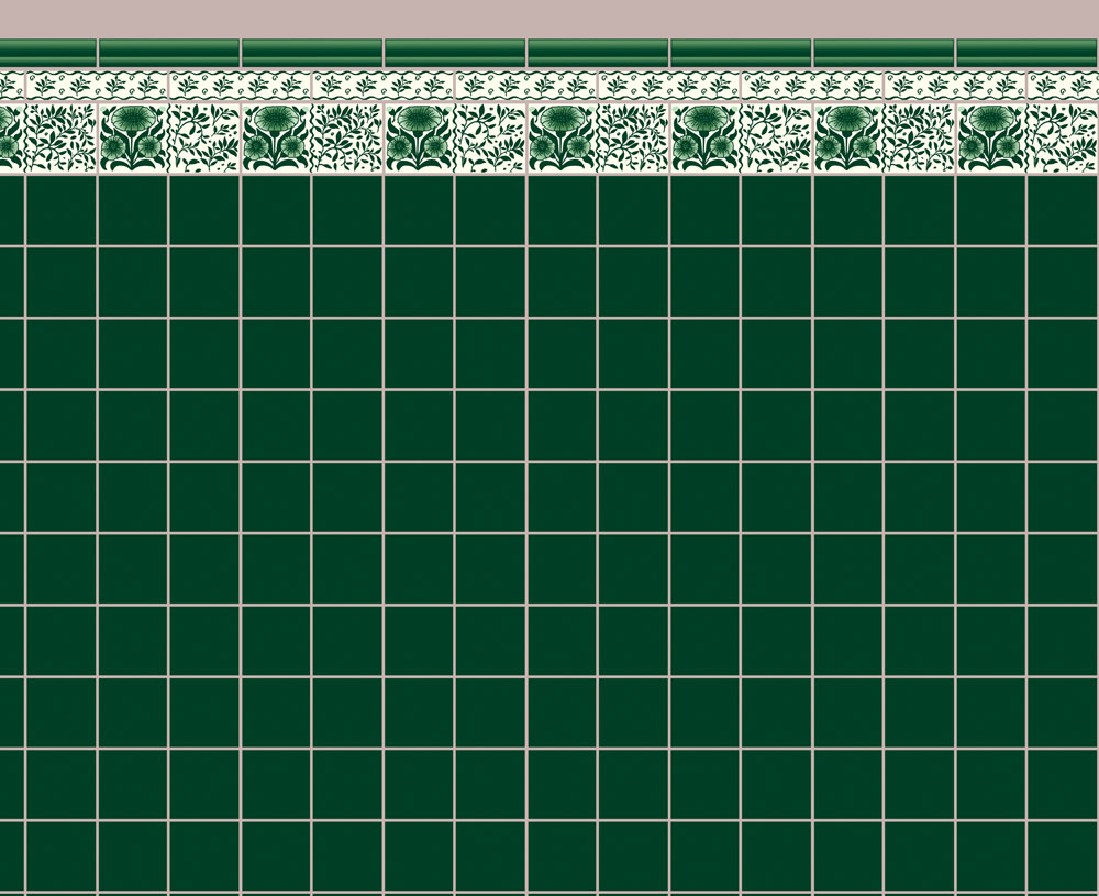 [ SAD5176 ] Streets Ahead Dollshouse Groen Tegelpapier A2