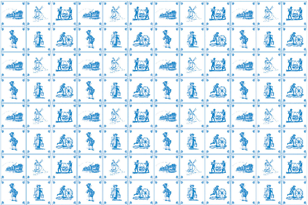 [ SAD8247 ] Streets Ahead Dollshouse Blauw Delfts Tegelpapier A2 60x43cm