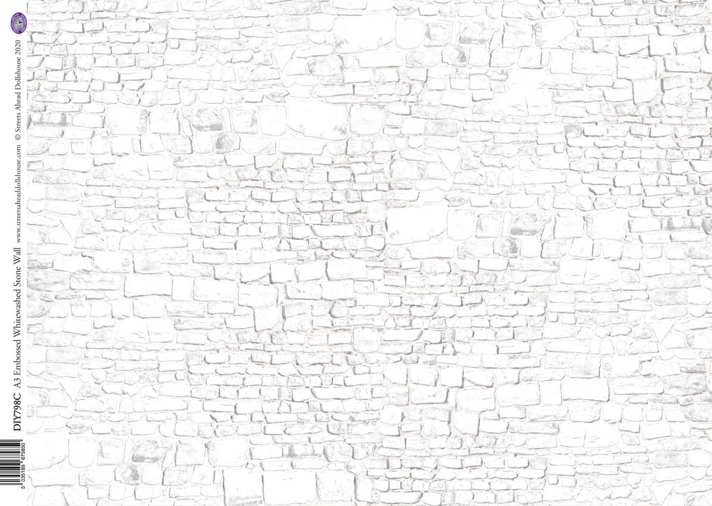 [ SADDIY798C ] Streets Ahead Dollshouse Witgekalkte Stenenmuur Met Reliëf A3 30X40MM