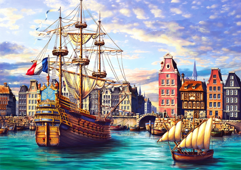 [ WC505-0144-L ] Wooden City Old Ships in Harbour 505 stukjes (houten legpuzzel)