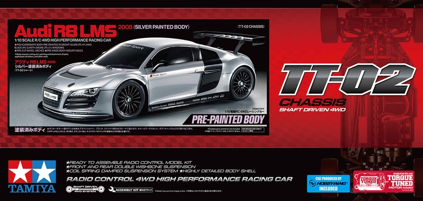 [ T47517 ] Tamiya Audi R8 LMS 2008 TT-02 (Silver Painted Body) 1/10