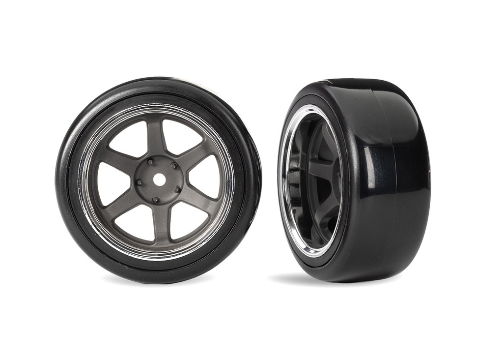 [ TRX-10576 ] Traxxas 1.9" Gray 6-Spoke Rear Wheels & Soft Drift Tires (2) - trx10576
