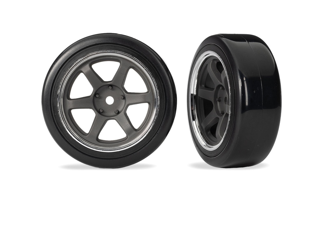 [ TRX-10577 ] Traxxas 1.9" Gray 6-Spoke Front Wheels & Soft Drift Tires (2) - trx10577
