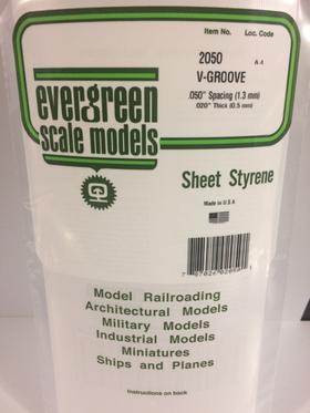 [ EG2050 ] Evergreen styrene V-groefplaat spatie 1.3mm 150x300mm     1st