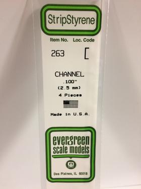 [ EG263 ] Evergreen styrene “U” profile 2.5 x 1.1 x 350 mm (4 pcs.)