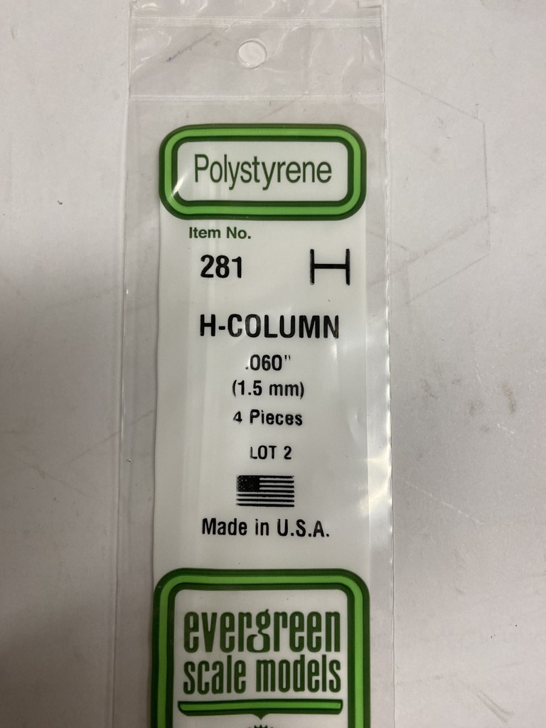 [ EG281 ] Evergreen styrene  'H' Profiel 1.5 mmx350mm (4s.)