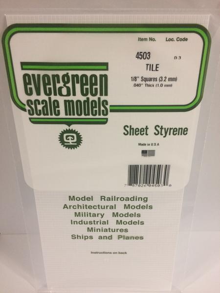 [ EG4503 ] Evergreen styrene vierkanten tegelprofiel 3.2x3.2mm 15cmx30cm 1st