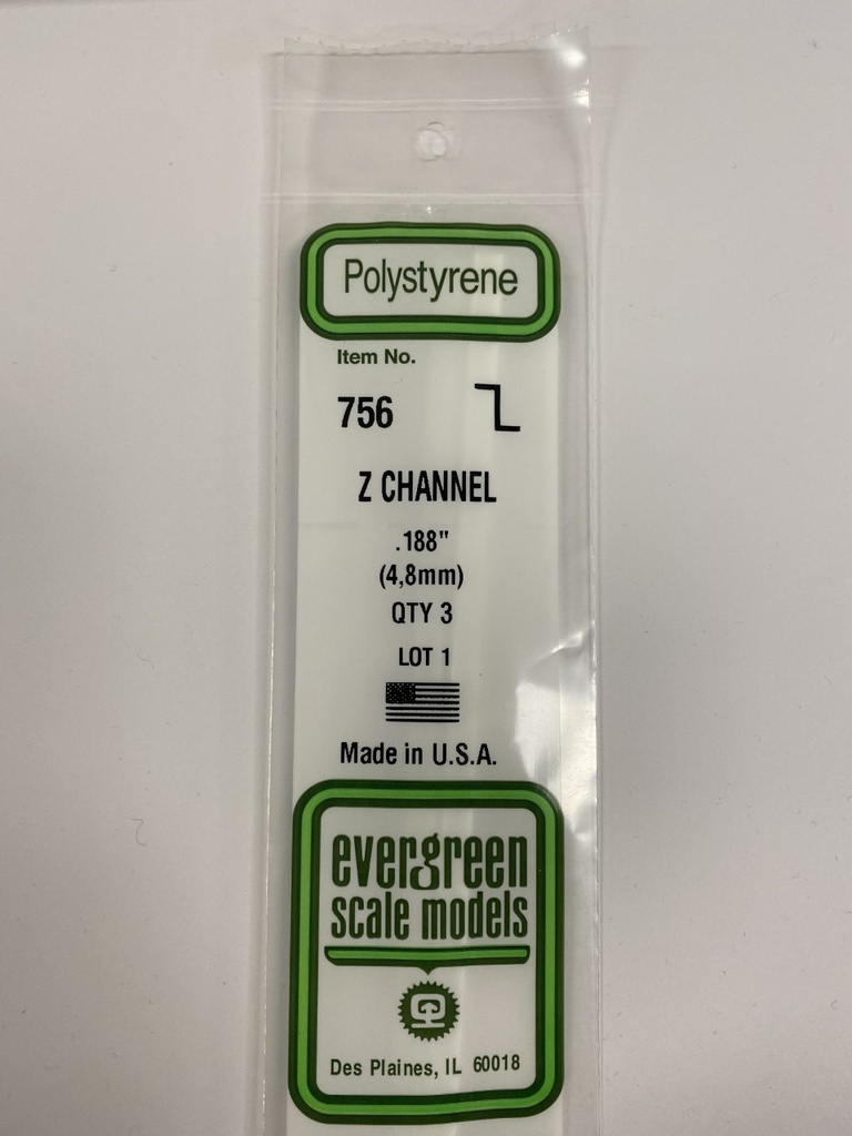 [ EG756 ] Evergreen styrene Z profiel 4,7x2,3mm (3s.)