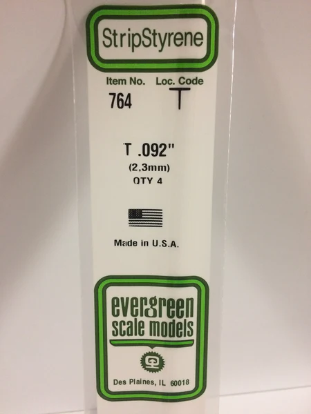 [ EG764 ] Evergreen styrene T profiel 2,3x2,3x350 mm  (4p.)