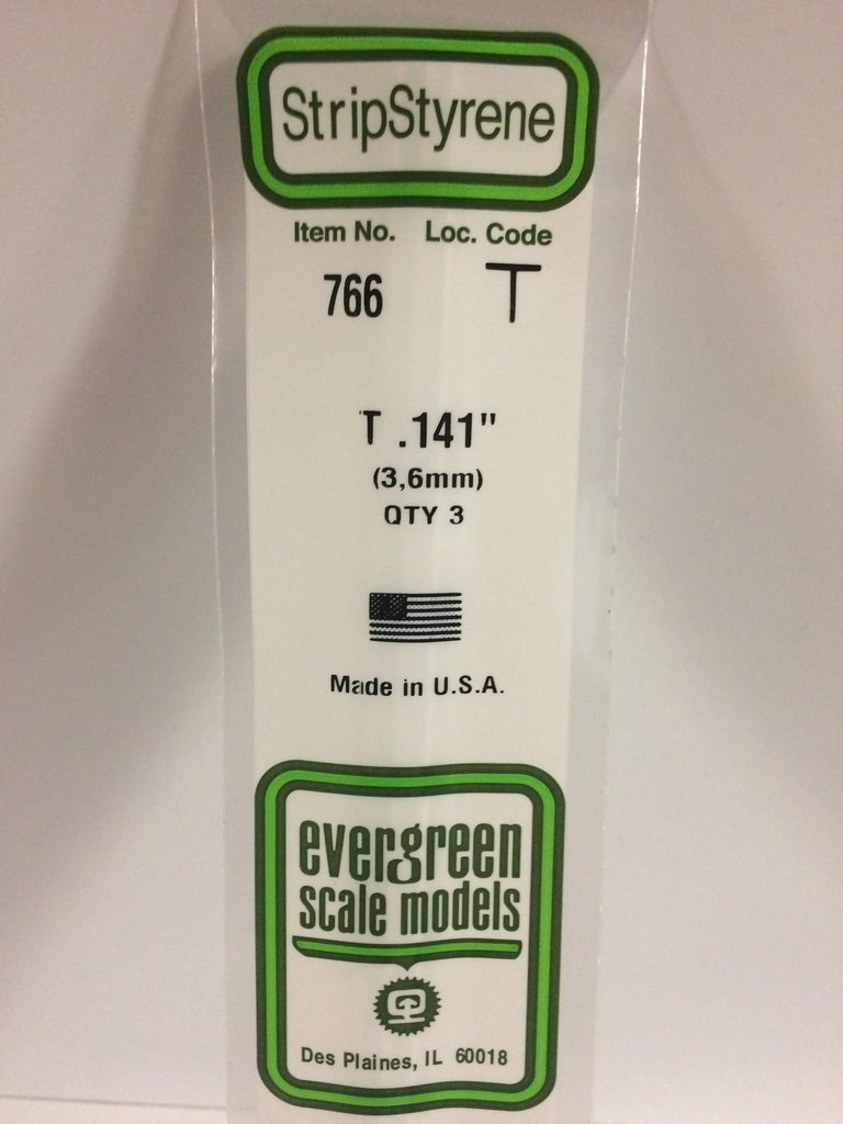 [ EG766 ] Evergreen styrene T profiel 3,6x3,6mmx350mm 3pcs