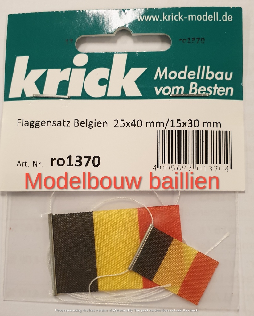 [ KRRO1370 ] Drapeau Krick Belgique grand format 25 x 40 mm / petit format 15 x 30 mm