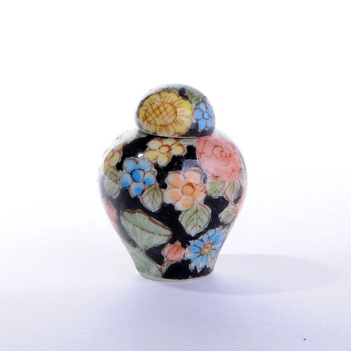 [ MM15470 ] Mini Mundus Kleine vaas zwart met bloemenpatroon