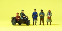 [ PRE10565 ] Preiser Reizigers met moto zijkar ouder tijdperk