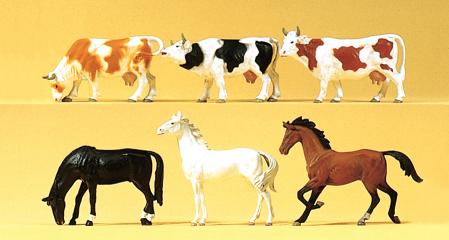 [ PRE75019 ] Preiser paarden en koeien 1/87 HO