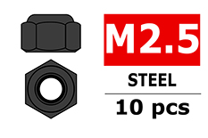 [ PROC-31001 ] Team Corally - Steel Nylstop Nut M2.5 - Black Coated - 10 pcs 