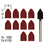 [ PX28987 ] Proxxon Slijpkappen, 9 mm, (elk 5 st. K80 + K150) + houder