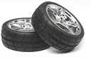 [ T53955 ] Tamiya verchroomde 5-spaakvelgen met gekleefde banden (24mm/offset0)  