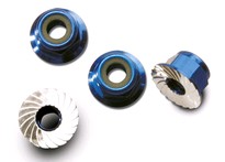 [ TRX-1747R ] Traxxas Nuts, aluminum, flanged, serrated (4mm) (blue-anodized) (4) -TRX1747R