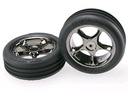 [ TRX-2471A ] Traxxas Tires & wheels, assembled (Tracer 2.2" black chrome wheels, Alias ribbed 2.2" tires) (2) (Bandit front, medium compound w/ foam inserts) -TRX2471A