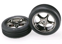 [ TRX-2471A ] Traxxas Tires &amp; wheels, assembled (Tracer 2.2&quot; black chrome wheels, Alias ribbed 2.2&quot; tires) (2) (Bandit front, medium compound w/ foam inserts) -TRX2471A