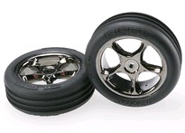 [ TRX-2471A ] Traxxas Tires & wheels, assembled (Tracer 2.2" black chrome wheels, Alias ribbed 2.2" tires) (2) (Bandit front, medium compound w/ foam inserts) -TRX2471A
