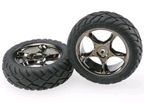 [ TRX-2479A ] Traxxas Tires & wheels, assembled (Tracer 2.2" black chrome wheels, Anaconda 2.2" tires with foam inserts) (2) (Bandit front) -TRX2479A