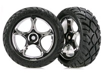 [ TRX-2479R ] Traxxas Tires & wheels, assembled (Tracer 2.2" chrome wheels, Anaconda 2.2" tires with foam inserts) (2) (Bandit front) -TRX2479R