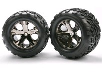 [ TRX-3668A ] Traxxas Tires & wheels, assembled, glued (2.8") (All-Star black chrome wheels, Talon tires, foam inserts) (electric rear) (2) 