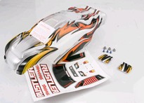 [ TRX-3717 ] Traxxas Body, Rustler, ProGraphix (replacement for the painted body. Graphics are printed, requires paint & final color application)/window, lights, decal sheet/wing & aluminum hardware 