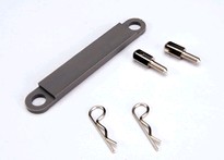 [ TRX-3727A ] Traxxas Battery hold-down plate (grey) / metal posts (2) / body clips (2) -TRX3727A