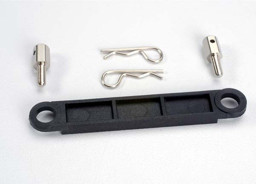 [ TRX-3727 ] Traxxas Battery hold-down plate (black)/ metal posts (2)/body clips (2) 