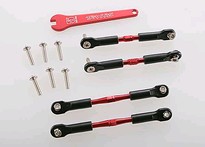 [ TRX-3741X ] Traxxas Turnbuckles, aluminum (red-anodized), camber links, front, 39mm (2), rear, 49mm (2) (assembled w/ rod ends & hollow balls)/wrench -TRX3741X