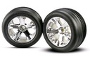 [ TRX-3771 ] Traxxas Tires & wheels, assembled, glued (2.8")(All-Star chrome wheels, Ribbed tires, foam inserts) (electric front) (2) -TRX3771 