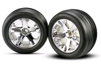 [ TRX-3771 ] Traxxas Tires &amp; wheels, assembled, glued (2.8&quot;)(All-Star chrome wheels, Ribbed tires, foam inserts) (electric front) (2) -TRX3771 